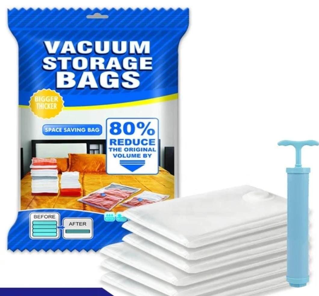 Vacuum storage bags with hand pump for space-saving clothes storage