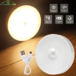 1/2/4PCS Wireless LED Night Light Smart Human Body Motion Sensor Magnetic Suction Round Lamp Flicker Free USB Rechargeable Wall