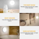 1/2/4PCS Wireless LED Night Light Smart Human Body Motion Sensor Magnetic Suction Round Lamp Flicker Free USB Rechargeable Wall - Image 4